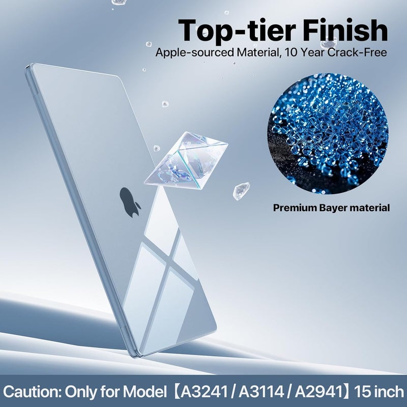 soonjet غطاء لجهاز MacBook Air مقاس 15 بوصة M4 M3 M2 2025 2024 2023 [100% شفاف للغاية] [يتفوق على الجمال الطبيعي] غلاف صلب لجهاز الكمبيوتر المحمول A3241 A3114 A2941 - شفاف كريستالي - Image 4